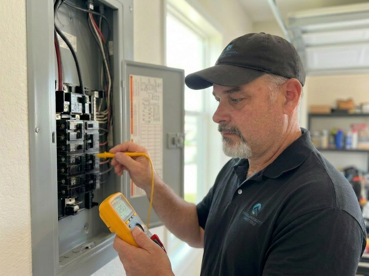 Imperial Property Inspections owner inspecting an electrical panel
